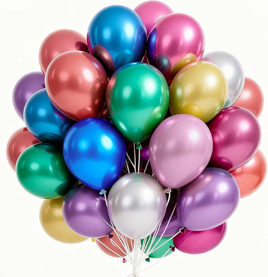 PartyWoo Metallic Balloons 66pcs 12 Inch Metallic Blue Silver Gold Purple Pink Green Rose Gold Latex Balloons for Baby Sho...