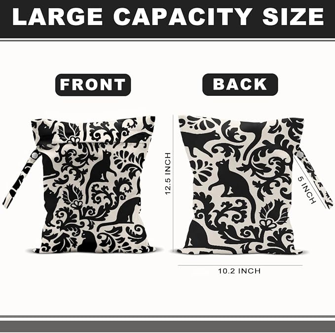 Cat Lover Gifts, 2Pcs Cat Print Wet Bags, Wet Dry Bag Reusable Zipper Pouch for Swimsuit, Diapers, Beach, Dirty Yoga Gym Clothes, Toiletries, Waterproof Birthday Christmas Gifts