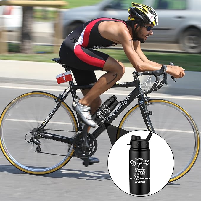 Sunnyray 10 Pcs Employee Appreciation Gift Reusable Aluminum Water Bottle Bulk with Snap Lid May You Be Proud of the Work Thank You Group Team Gift for Coworker Teacher Friend(Black, 17 oz)