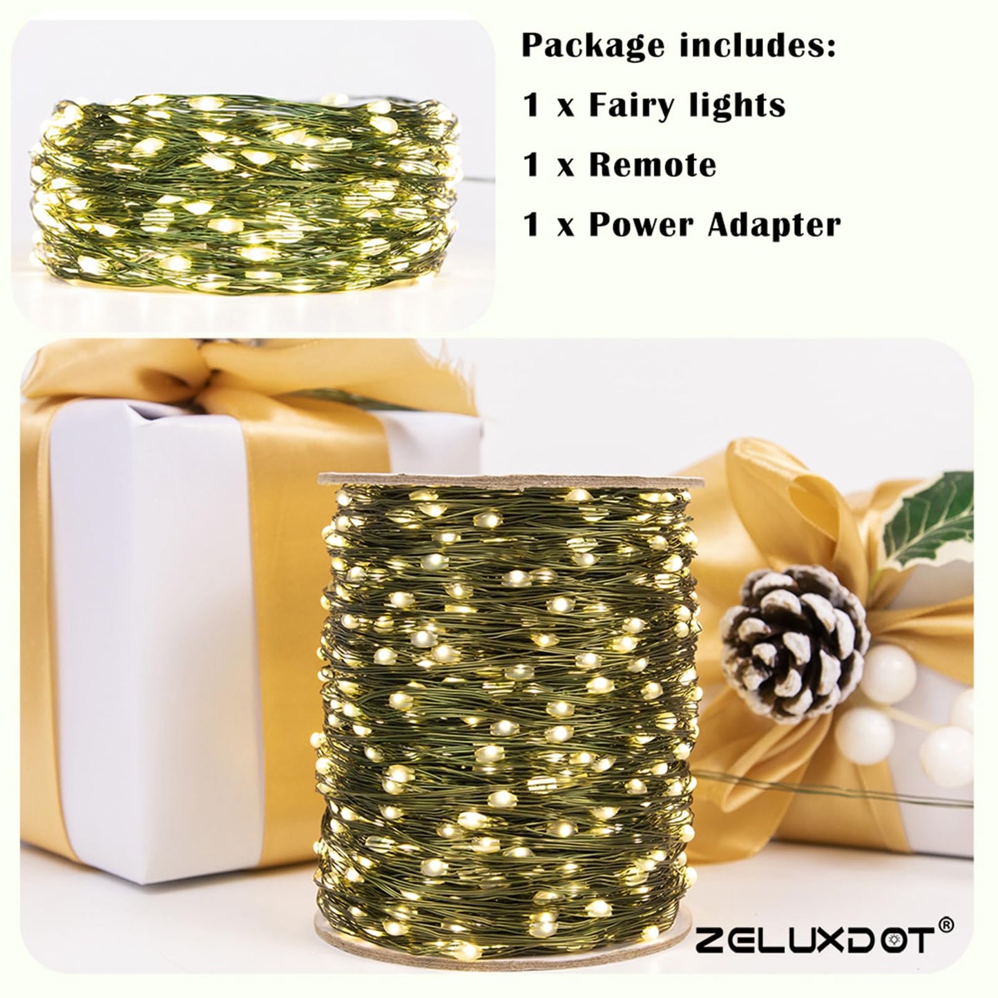 Zeluxdot Fairy Lights, 400Ft Waterproof String Lights, 1200 Leds, Warm White Copper Wire For Indoor/Outdoor Decor