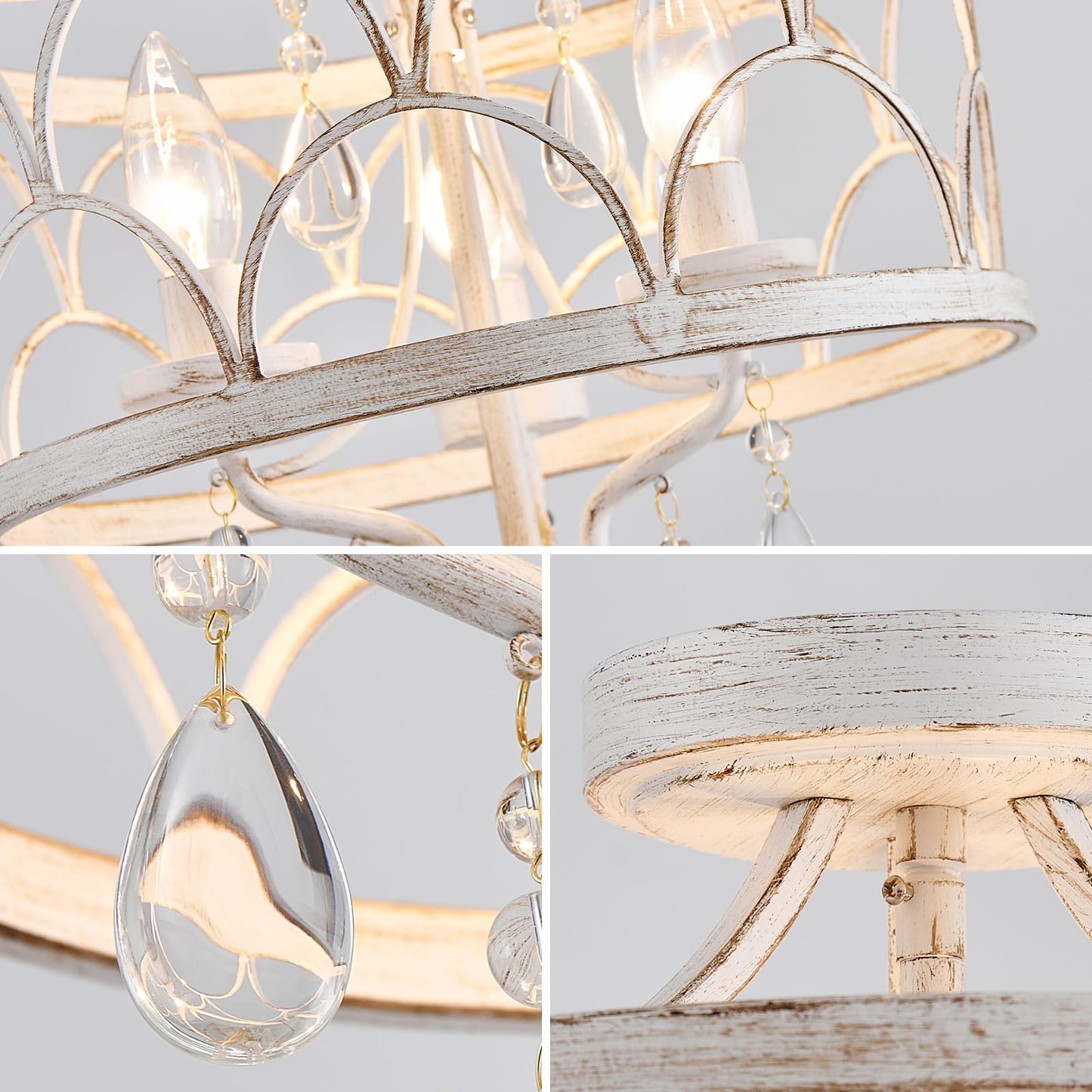 Crystal Ceiling Light Fixture  Modern Small Chandelier Light Fixture  Farmhouse White Semi Flush Mount Ceiling Light  Round Hallway Lighting Fixtures For Bedroom Entryway Dining Room Living Room