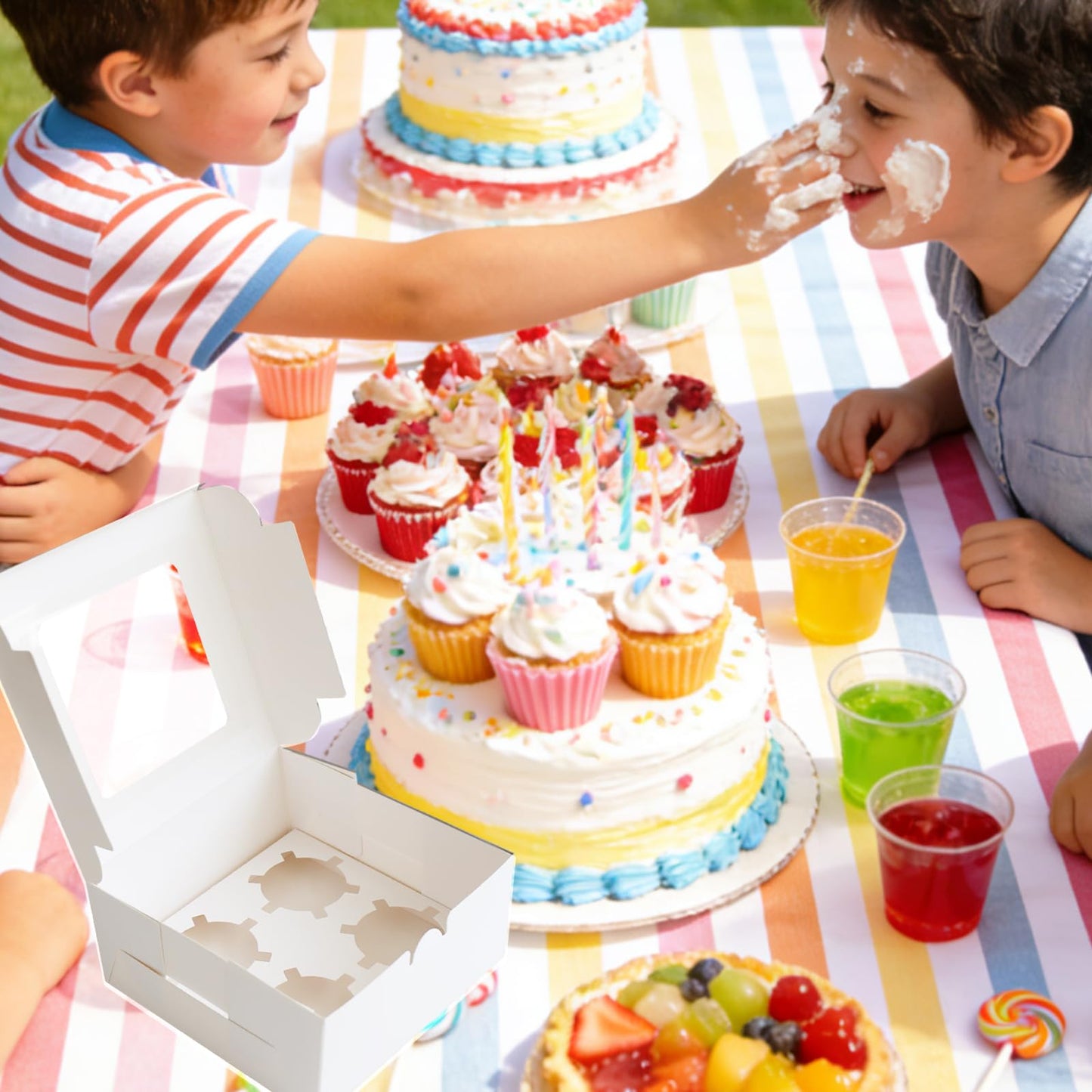 HUFEII 30 Pcs Bakery Boxes with Clear Window, 6.3x6.3x3 Inches, Food Grade Materials, Easy Assembly - Containers for Cupcakes, Cookies, Candies, and Baked Goods