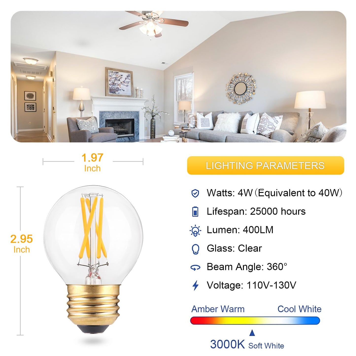 Eq Lighting Dimmable A15 E26 Led Bulb  Soft Warm 3000K  40Watt Equivalent Vintage Ceiling Fan Light Bulbs  Antique Globe Desk/Table Lamp  4W 400Lm  6 Pack