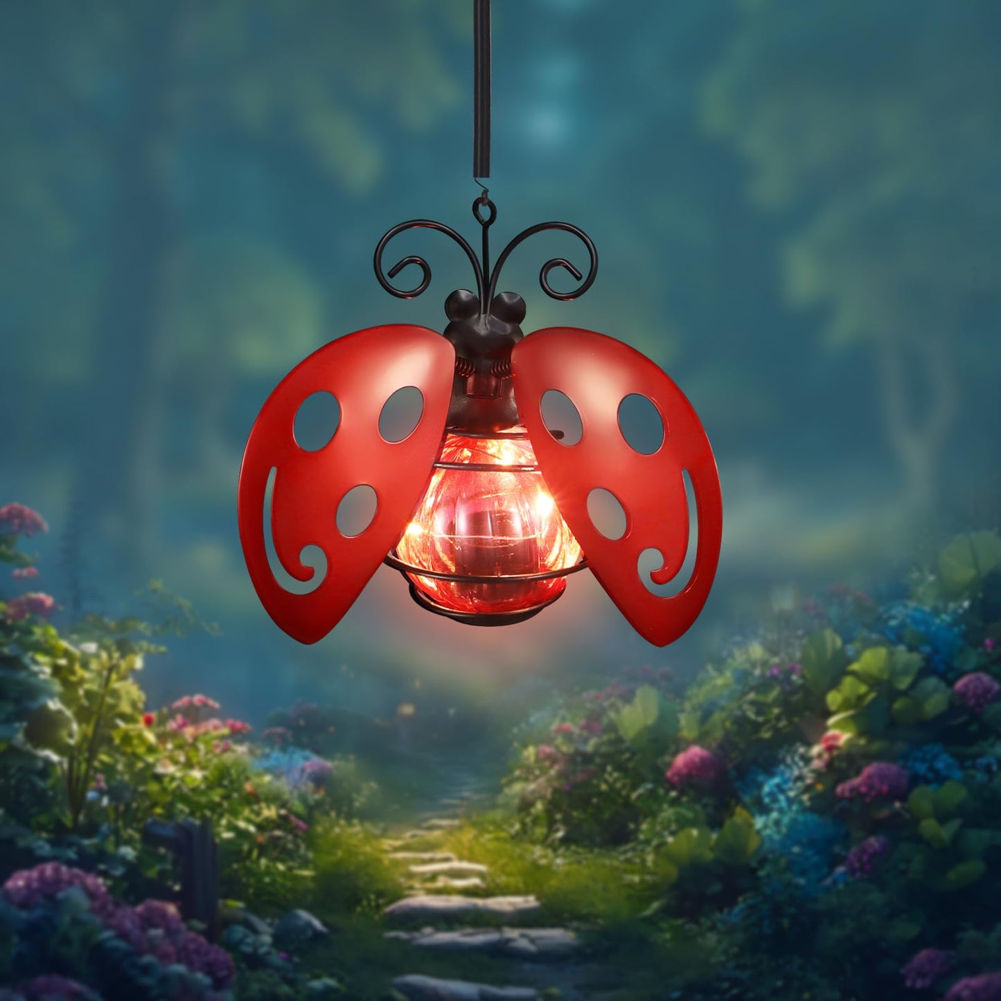 Lady Bug Solar Outdoor Hanging Lantern Creative Small Sculpture Lights Durable Waterproof Lamp Suitable For Festivals Garden Decor Birthday Gifts For Grandma Mom Women Girl