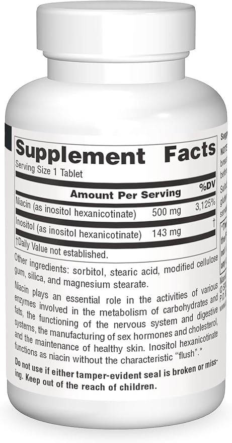 Source Naturals No-Flush Niacin, B-3 for Energy & Cardiovascular Health* 500 mg - 30 Tablets