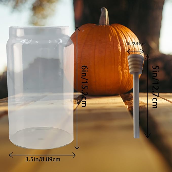 24 oz Glass Honey Jar with Wooden Dipper & Lid - Airtight Honey Pot, Wide Mouth Syrup Dispenser, No Drip Container for Home Kitchen，Clear Honey Container for Home Kitchen