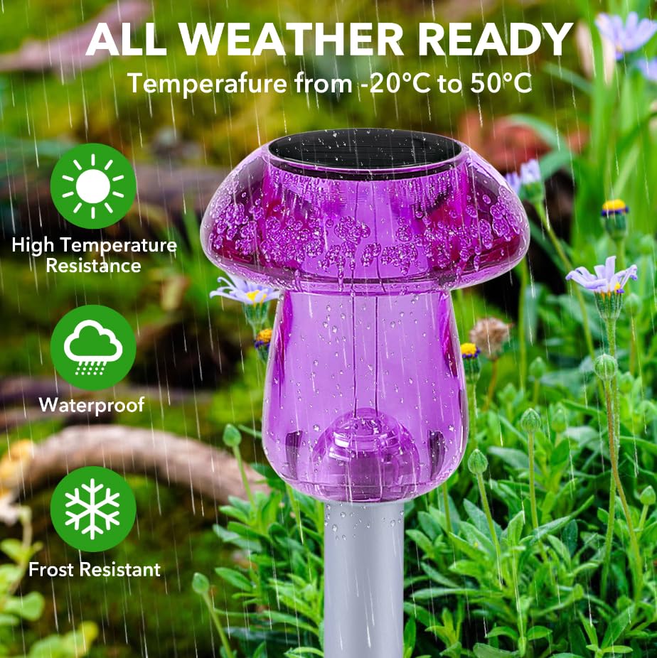 Solar Lights Outdoor  16 Pack Mushroom Lights Outside Waterproof  Solar Powered Led Lighting For Garden  Yard  Landscape  Path  Pathway  Lawn  Walkway  Driveway  Backyard Halloween Decor (Purple)