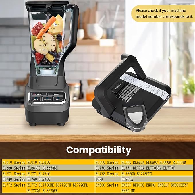 Blender Lid Replacement for Ninja 72 OZ Pitcher Locking Lid, Top Lid Cover Parts for BL642 BN701 BN751 BN801 BL610 DB751A CT610 Series,Compatible with NEW Model Pitcher with Rim Extension Only