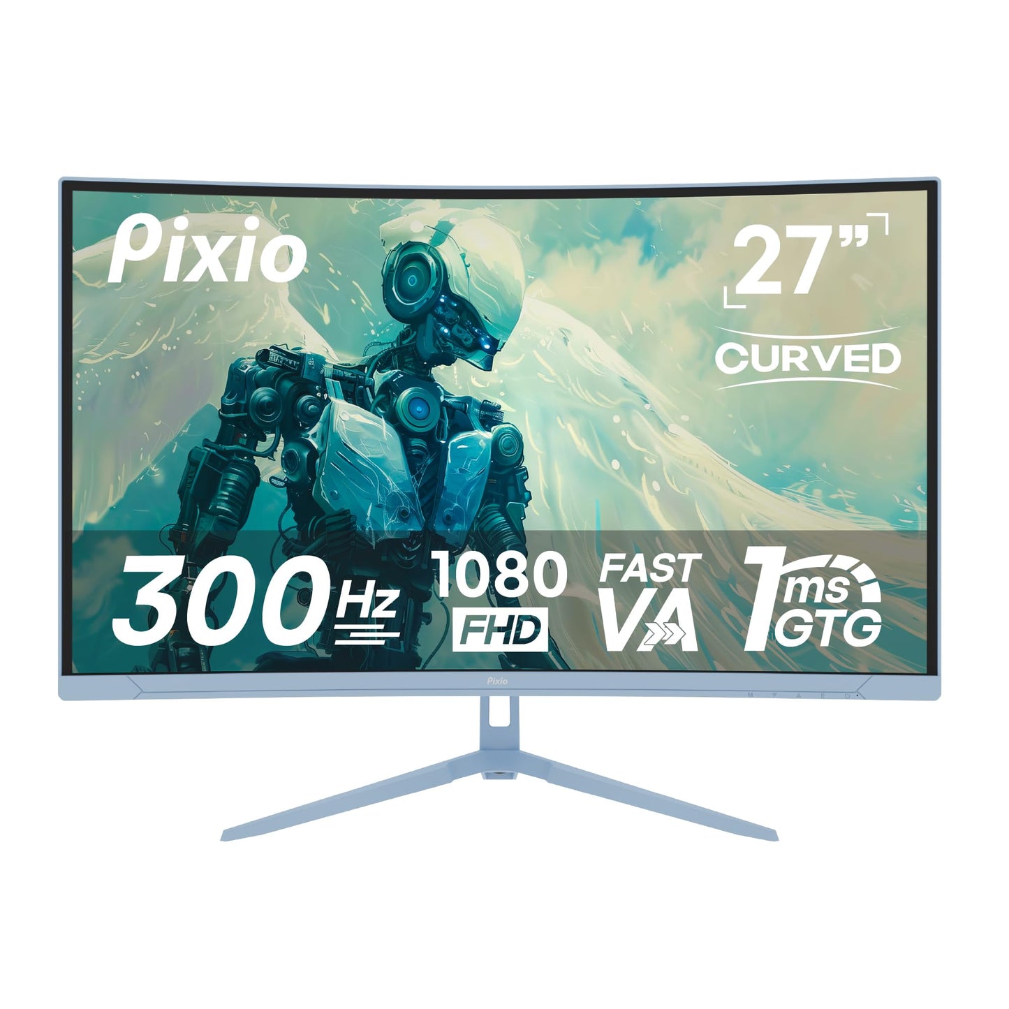Pixio PXC279 Wave Blue 27 inch 300Hz Refresh Rate FHD 1080p Resolution 1650R Curved Fast VA Panel 1ms GTG Response Time Adaptive Sync HDR Curved Gaming Monitor