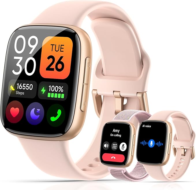 Quican Smart Watches for Women Men with 2 Bands, 1.85-inch AMOLED HD Display (390x450), 12-Day Battery Life, 3ATM Waterpro...