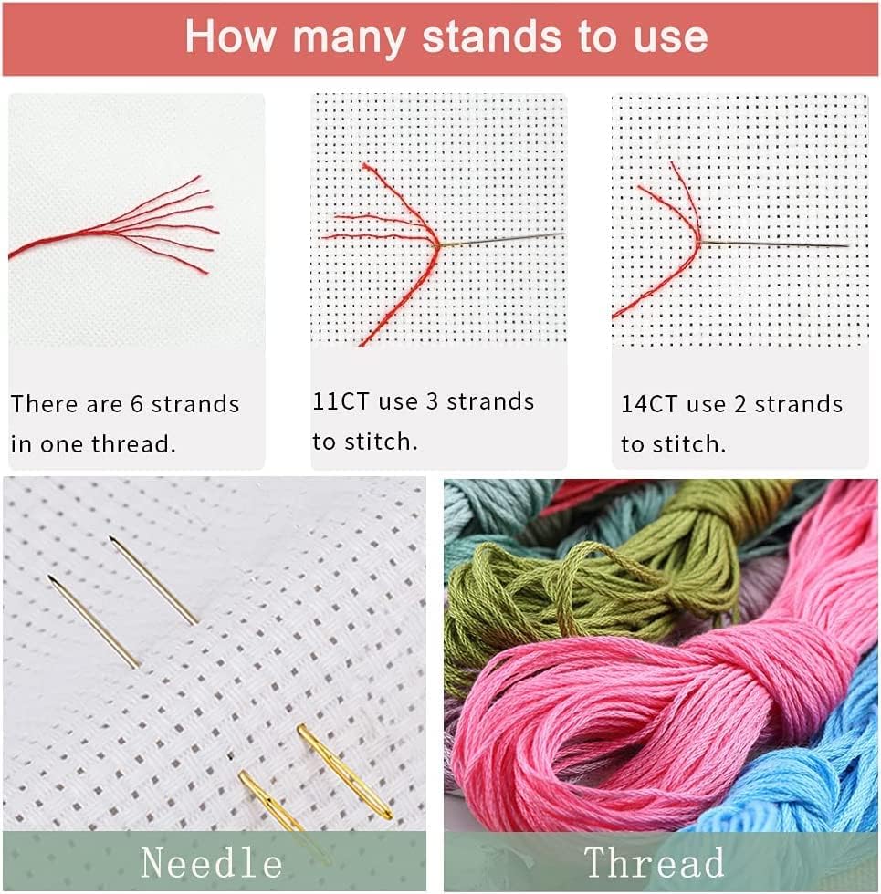 Leczany Cross Stitch Stamped Kit for Adults or Kids - Little Tiger and Butterfly | DIY Embroidery Starter Patterns Craft Kit Needlepoint for Beginner | 11CT, 3 Strands | 14.2x15.8 inches