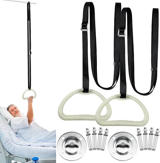 Tandefio 2 Sets Elderly Pull up Bed Trapeze Ceiling Mounted Bar Trapeze Stand Ladder Bed Helper 2 Stainless Steel Fixing P...