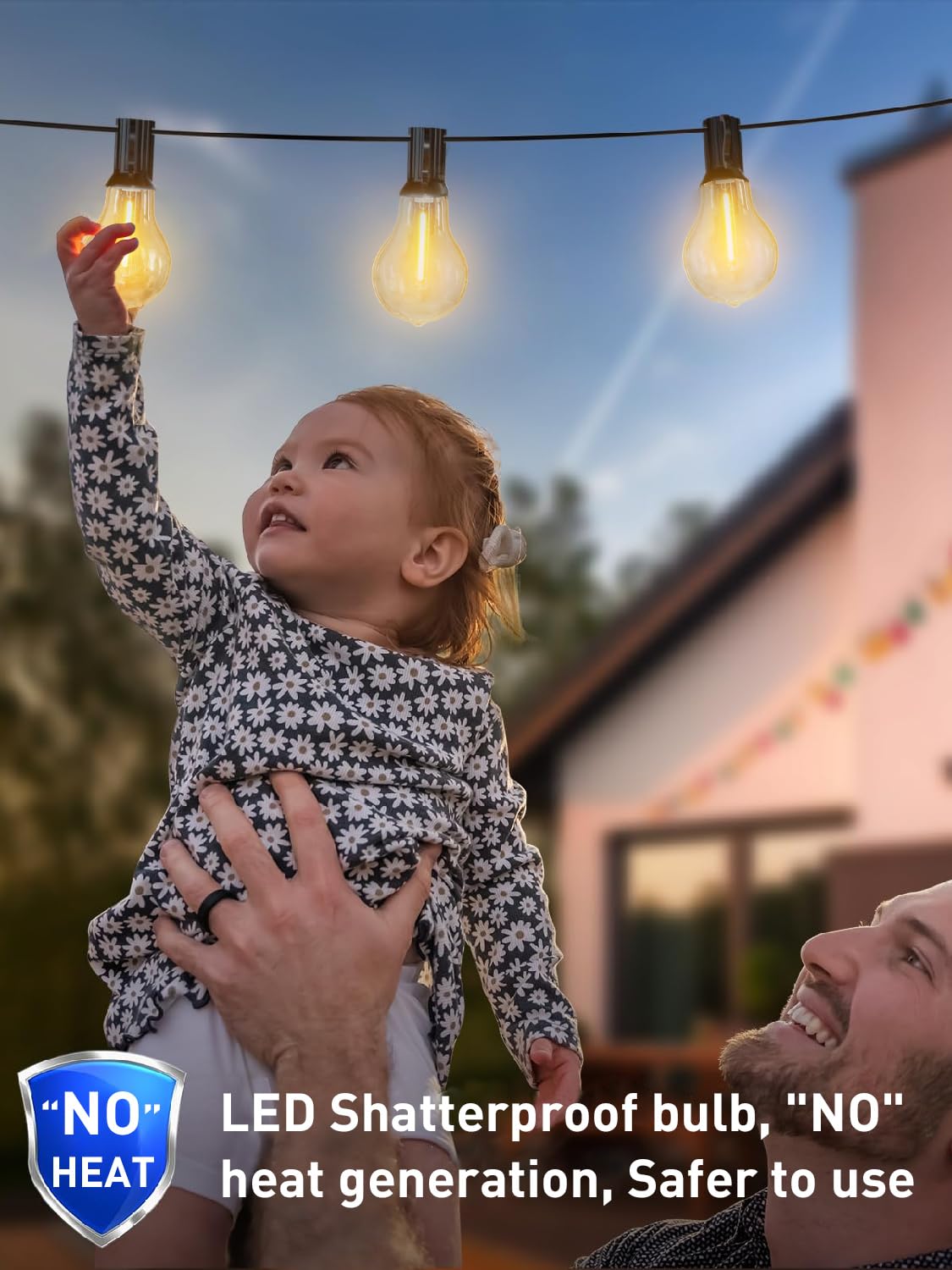 Meidaoduo Outdoor String Lights 100 ft, 50+3 A39 Shatterproof Warm Lights, Copper, 2200K, Model US10050-TX20B0-A39