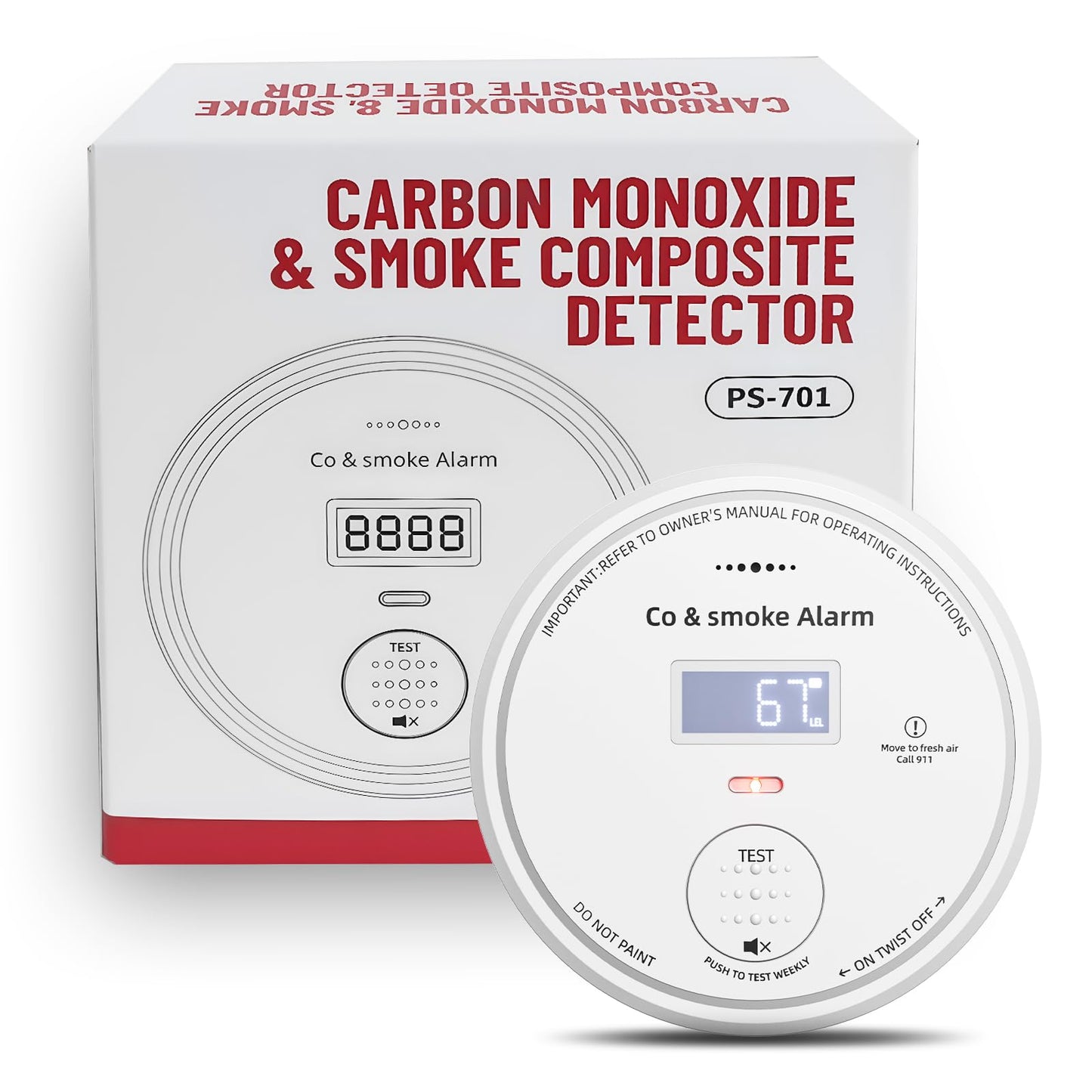10-Year Battery Smoke and Carbon Monoxide Detector 2-in-1 with Digital Display, 85dB Visual & Audible Alarm, Easy Setup for Living Room,Camper,RV, Brings Peace of Mind