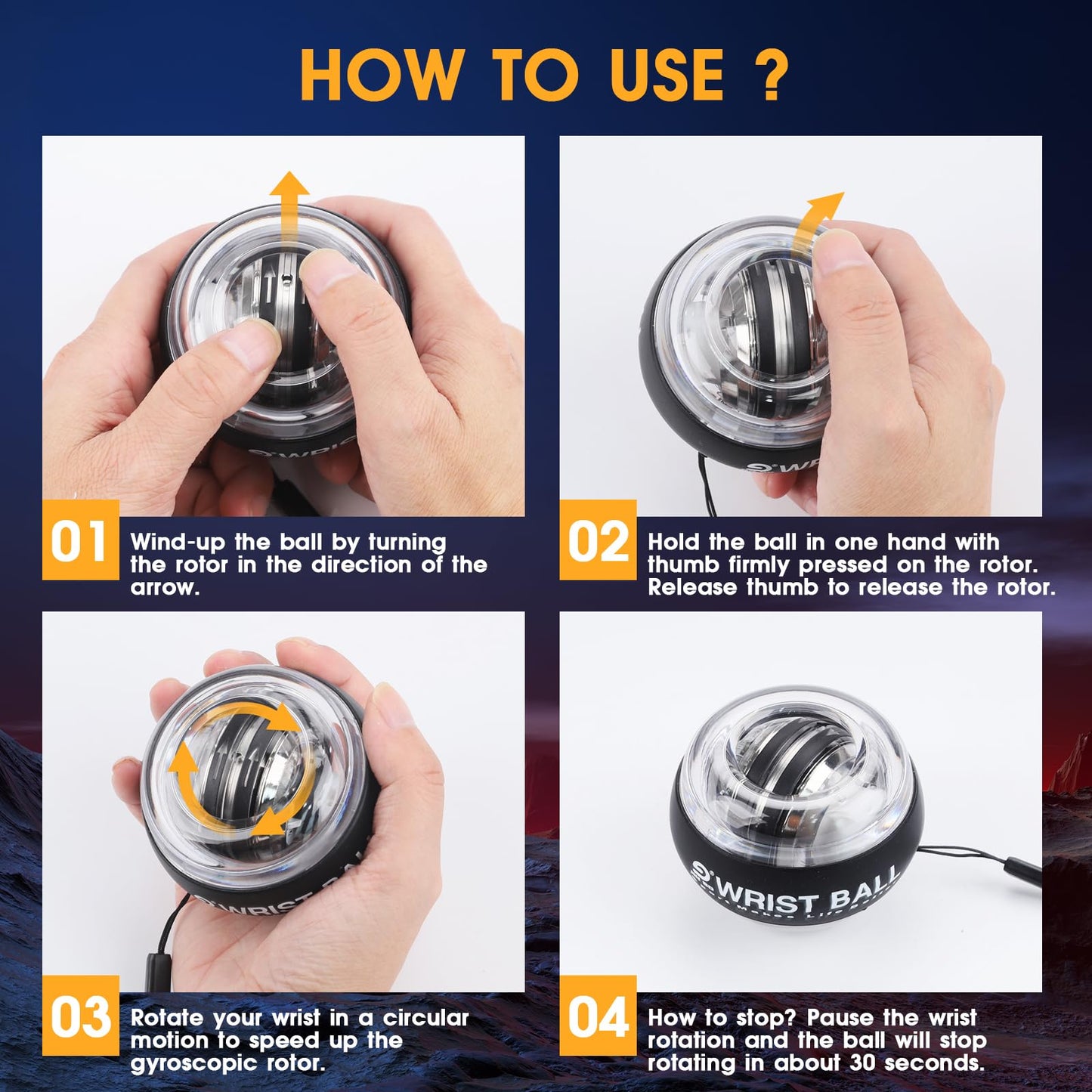 JIN BD Wrist Trainer/Strengthener Gyro Ball Auto-Start Gyroscopic Forearm Exerciser for Strengthen Arms, Fingers, Wrist Bones and Muscles （Black Without Light）