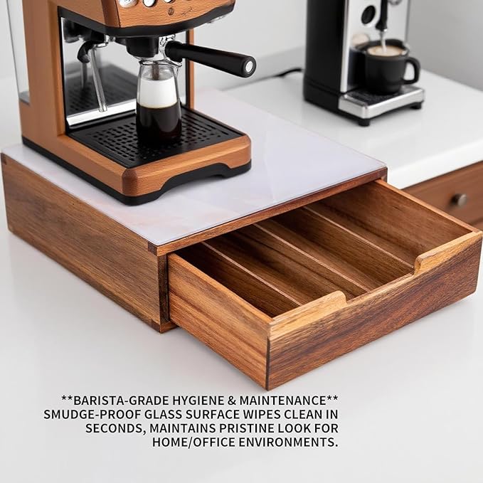 Tempered Glass and Natural Wood Coffee Pod Drawer Organizer - 20 Capsule Multifunctional K Cup Storage | Countertop Coffee Station Organizer for Home/Office (White)