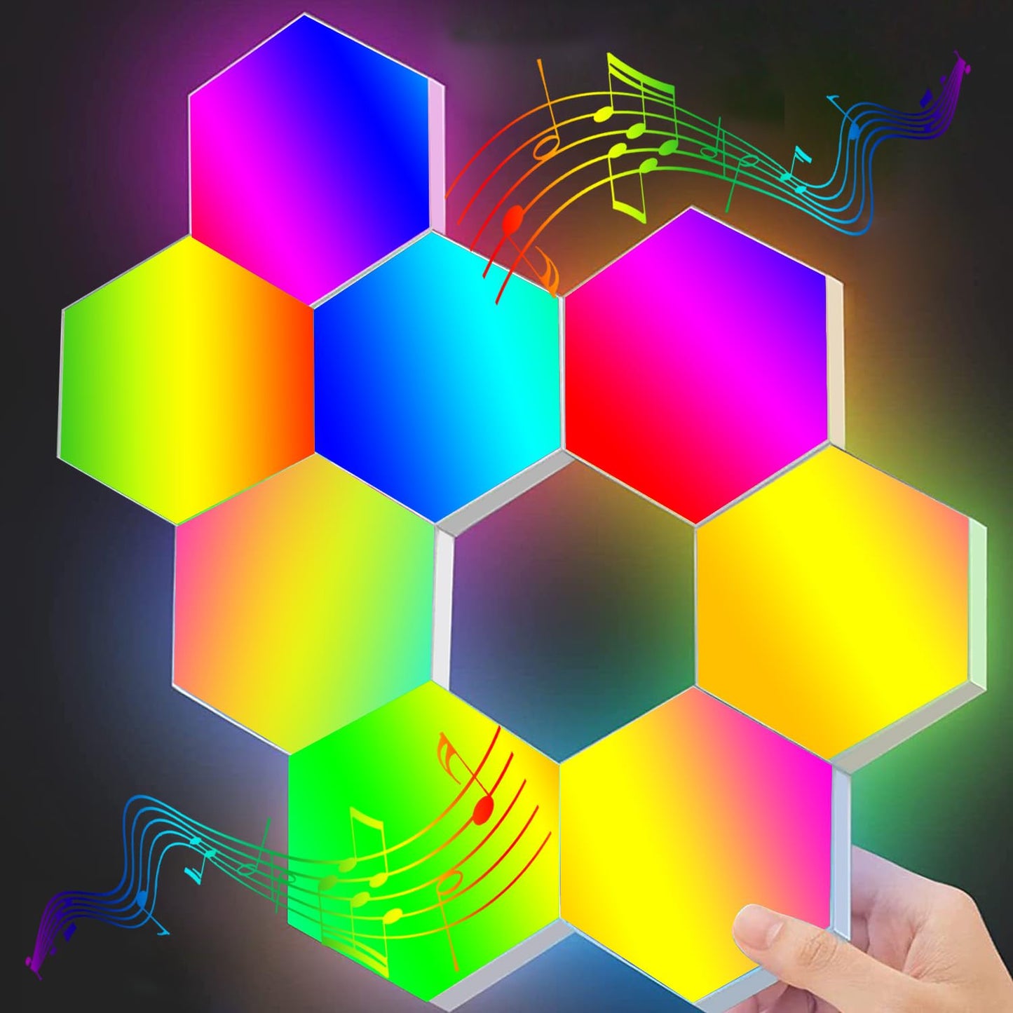 EXQSERAMC Smart RGB Modular Hex Light Panels LED Splicing Hexagon Bright Mood Wall Lamp Music Sync Creative DIY Geometric Gaming Lights Honeycomb Shape Panel