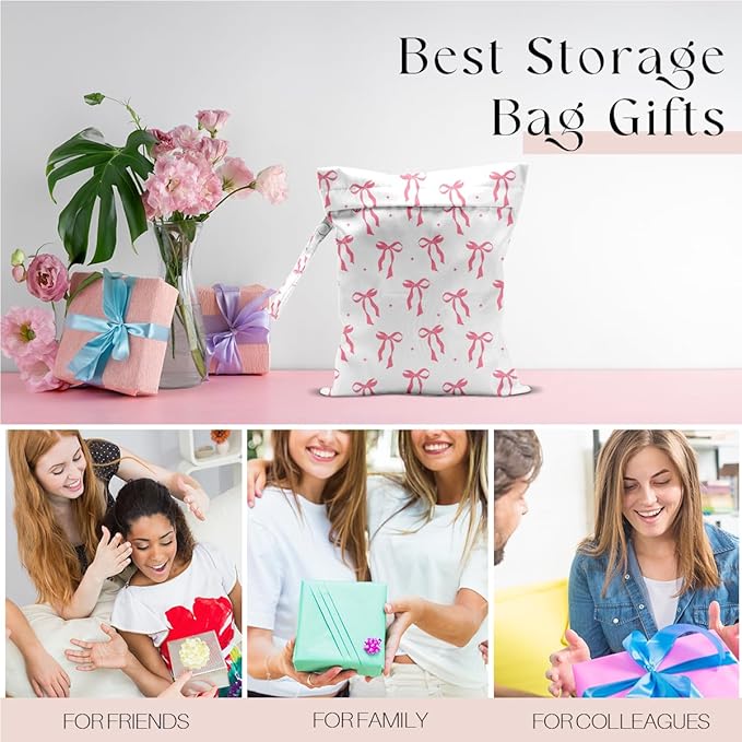 Wet Bag for Swimsuit, Beach Travel Essentials Wet Dry Bag, for Sunscreen Toiletry Dirty Clothes Yoga Gym Diaper, Friends Summer Beach Vacation Gifts. Pink Bow Plaid