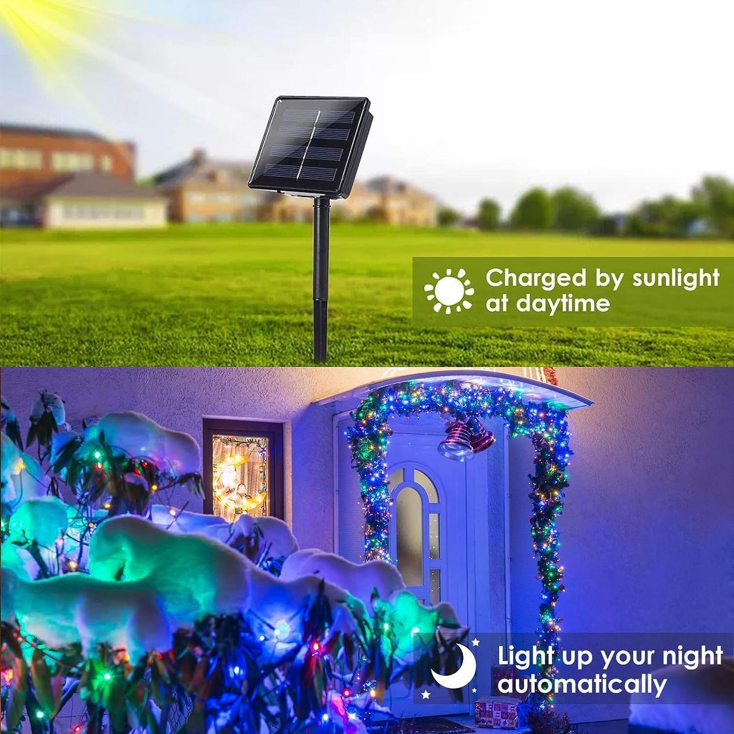 BHCLIGHT Solar String Lights, 288FT 800 LED, Waterproof Copper Wire, 8 Modes, 4 Pack, Multicolor, Model SSLCW