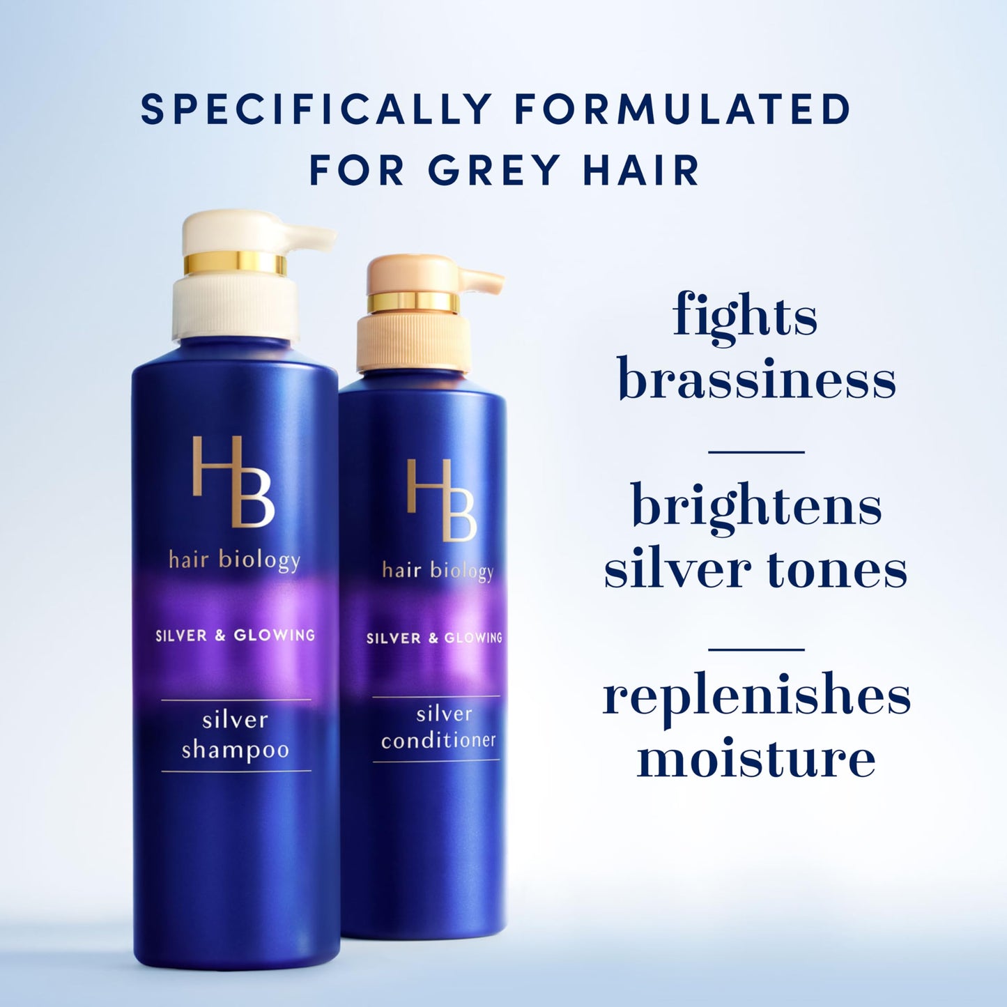 Hair Biology Biotin-Infused Purple Shampoo and Conditioner Set for Grey Hair, Anti-Brassiness, Moisturizing, Color-Safe, Silver