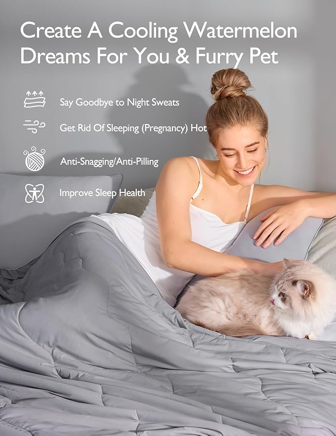 Momcozy Life CoolMurm Cooling Comforter for Hot Sleepers, Full/Queen 90"x90" Pregnancy Cooling Blanket, All-Season Lightweight Soft Breathable Cooling Quilt Duvet, Stay Cool All Night, Deep Light Grey