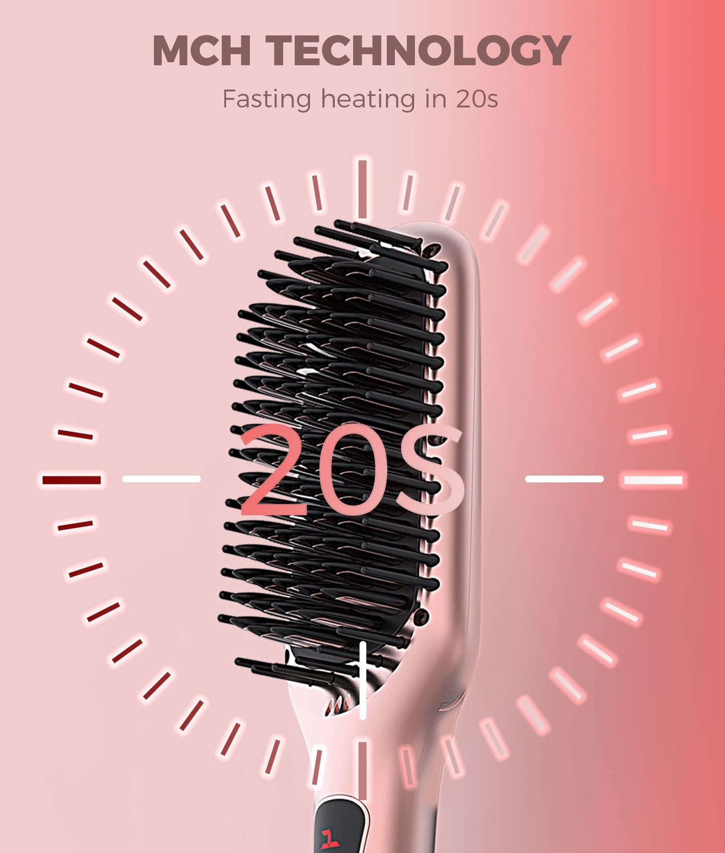 MEGAWISE Pro Ceramic Ionic Hair Straightener Brush for Home Salon | MCH Fast 20s Heating Tech with Auto-Off Safety | Anti-Scald
