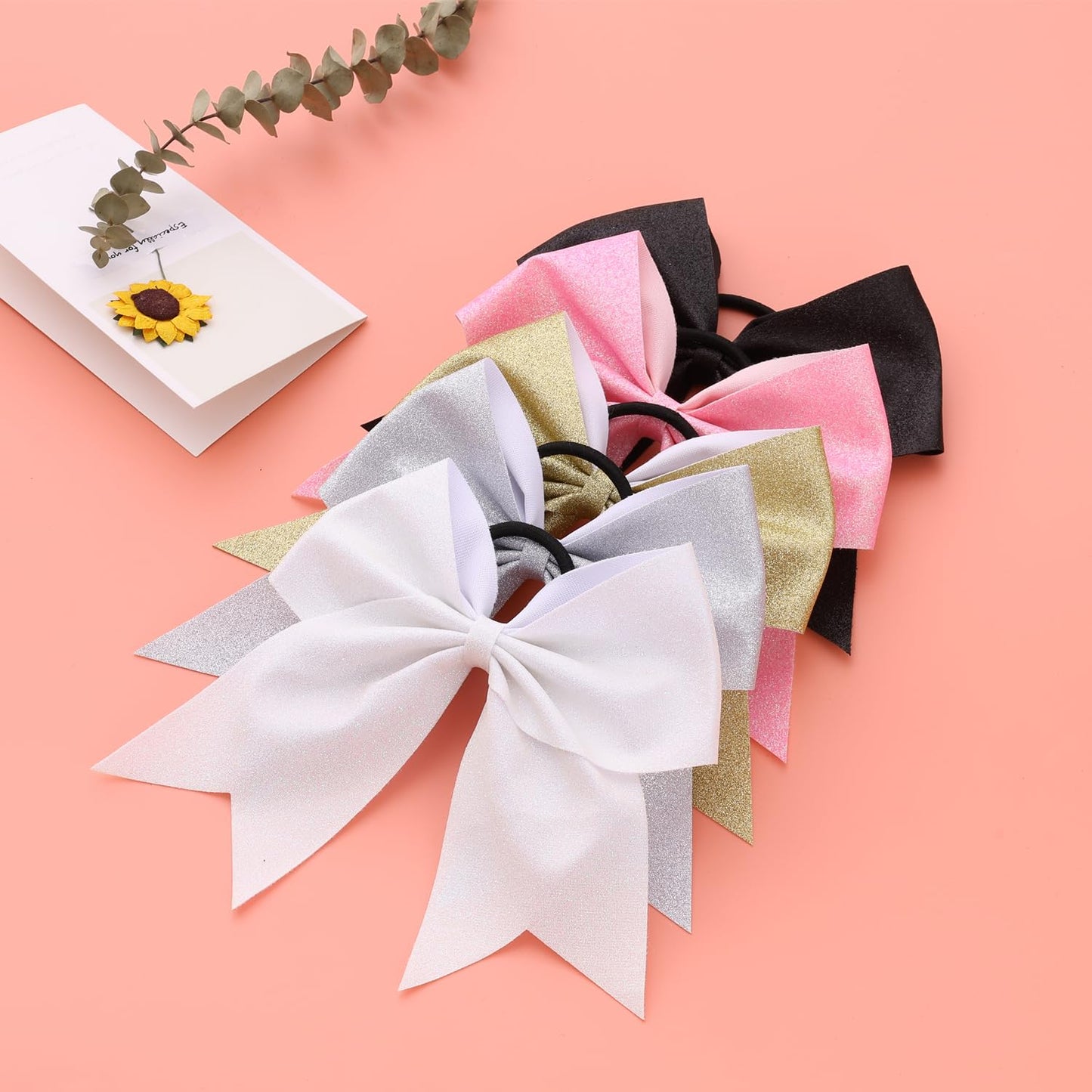 16 PCS Large Glitter Cheer Hair Bows, Shiny Cheerleading Bows Ponytail Holder for Cheerleader Girls Softball Sports and Christma