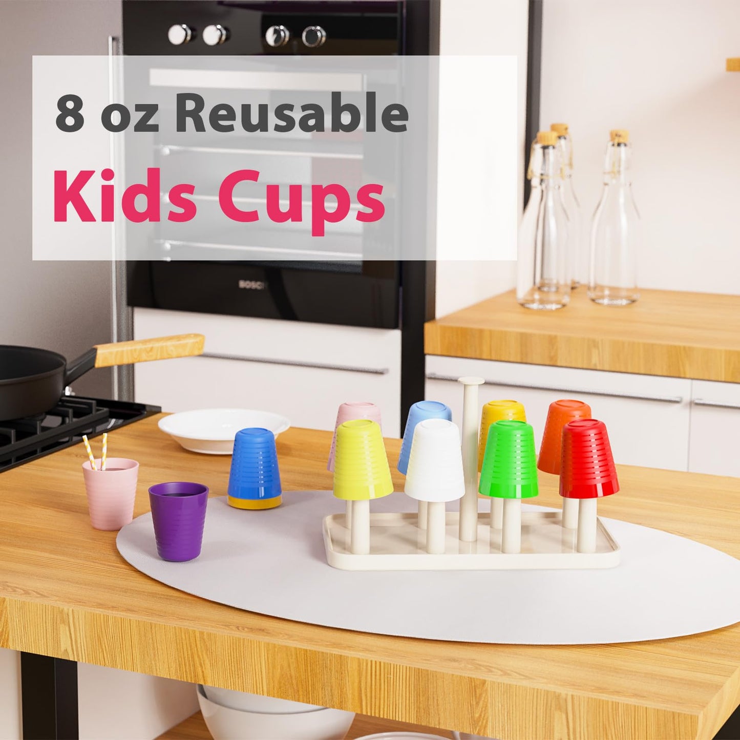 Muulaii Set of 12 Kids Plastic Cups- 8 oz Children Drinking Cups Reusable Unbreakable Plastic Stackable Water Tumblers for Kids & Toddlers Bright Colored- Dishwasher and Microwave Safe