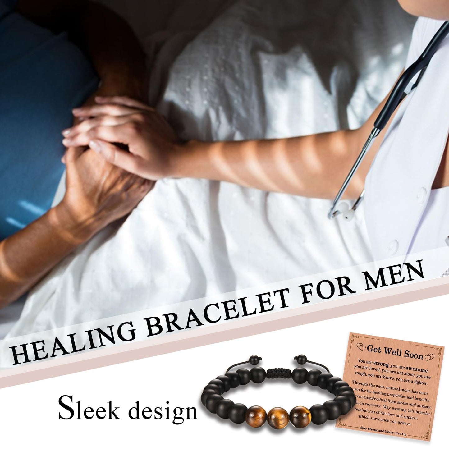 EFVISD Get Well Soon Gifts for Him: Natural Stone Healing Bracelet, Inspirational Feel Better Gift