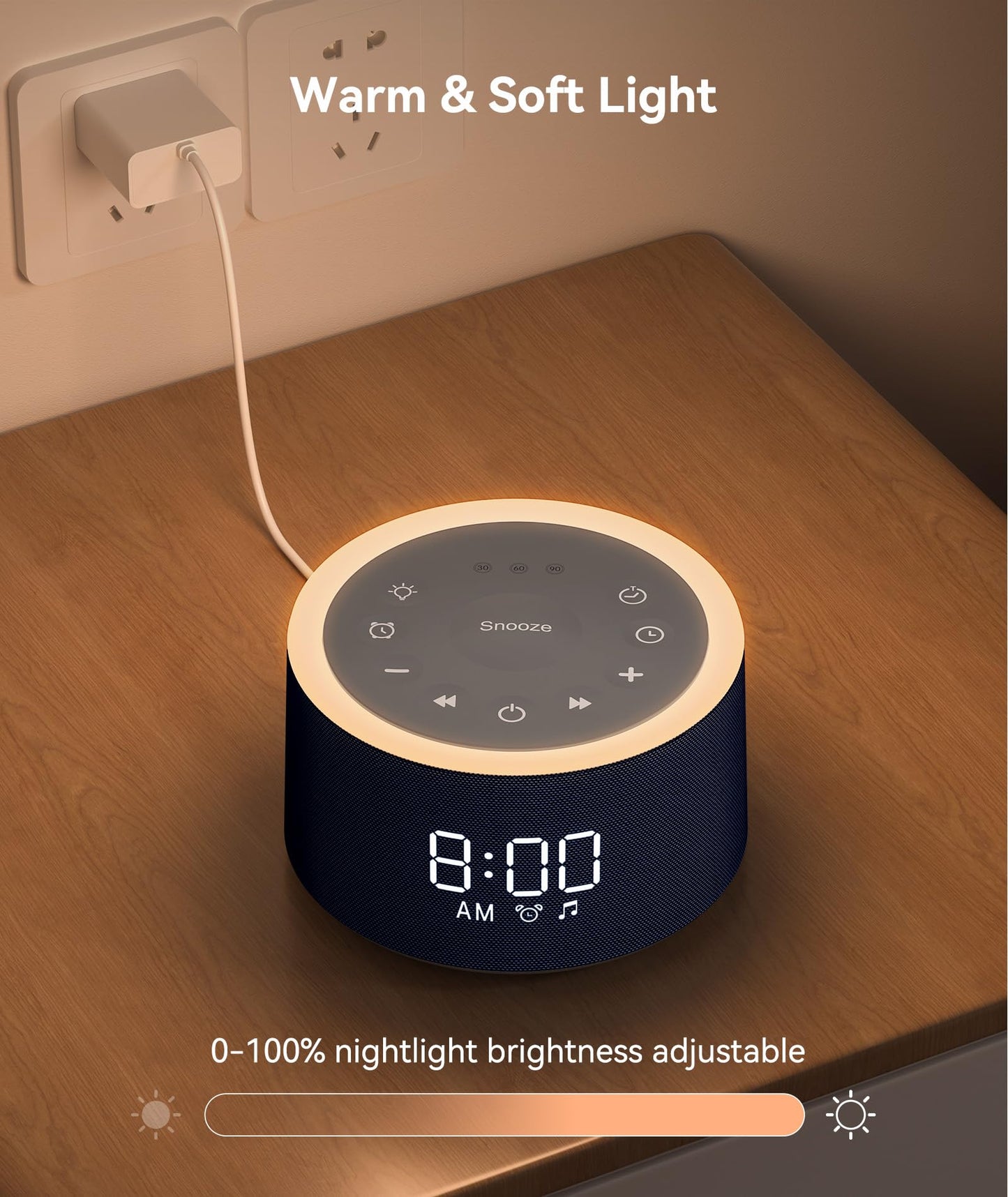 Dreamegg D1+ Sound Machine & Alarm Clock - Sound Machine for Sleep, White Noise Machine with 29 Soothing Sounds, Night Light, 0-100% Dimmable, White Noise Alarm Clock for Bedrooms Adults Baby, Blue