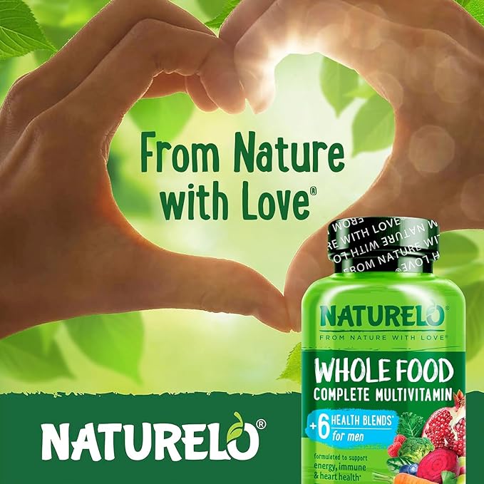 NATURELO Mens Multivitamins - Whole Food Multivitamin for Men with Vitamins, Minerals - 120 Vegetarian Capsules for Energy, Brain, Heart, Eye Health*
