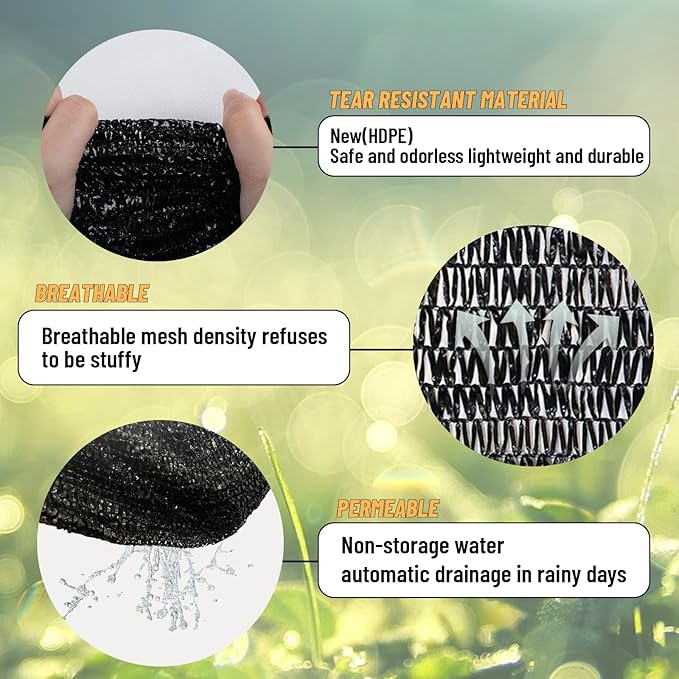 Cool Area 55% 6.5x10ft Sunblock Shade Cloth Cover Mesh UV Resistant Net for Garden Flower Plant Greenhouse, Black