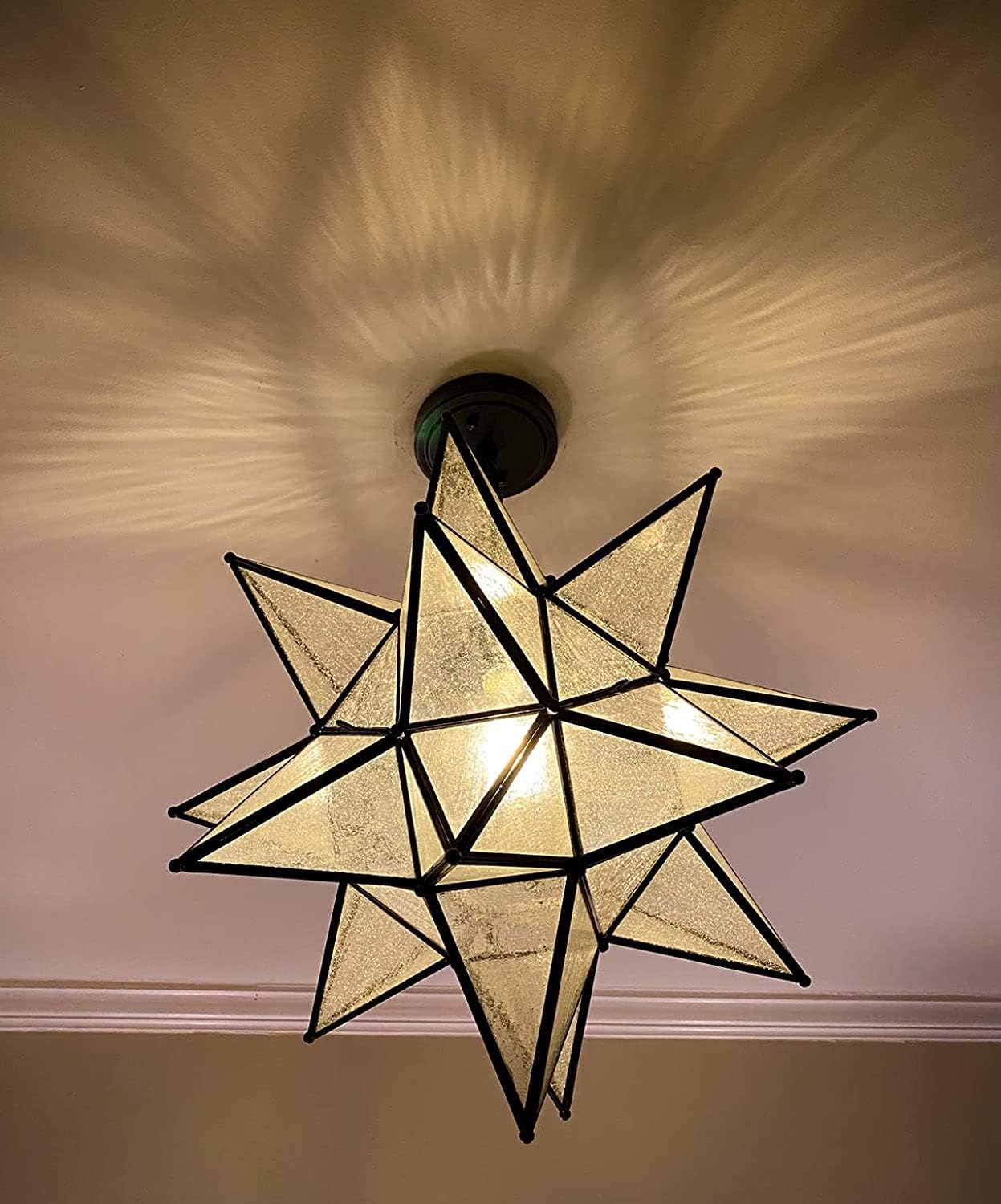 DIRYZON EUL 20 Inch Modern Moravian Star Pendant Lighting Seeded Glass Light on Chain