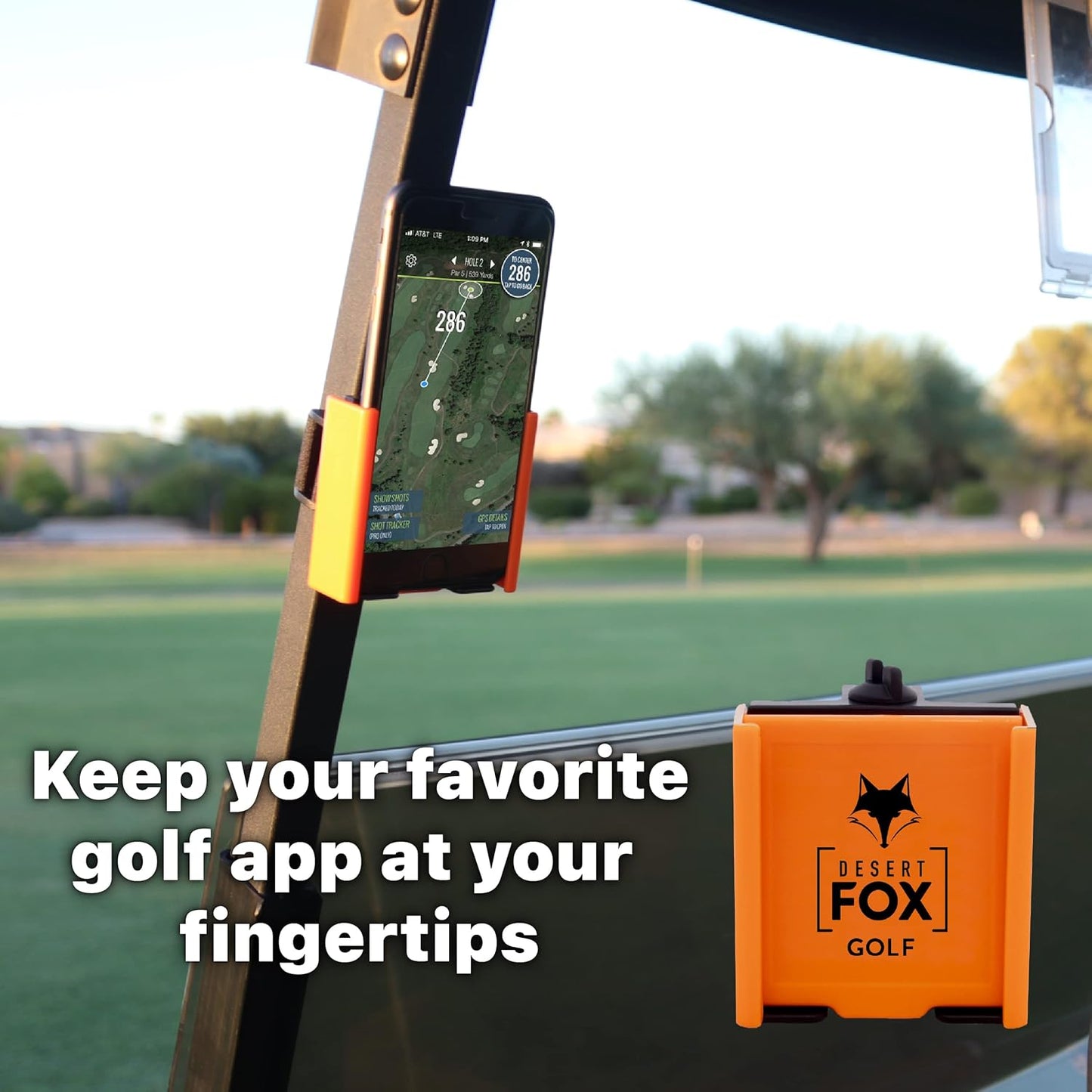 DESERT FOX GOLF Phone Caddy – Funny Quotes Golf Cart Phone Holder with Secure Strap for Hands-Free GPS & Golf Apps – Gifts for Men & Women