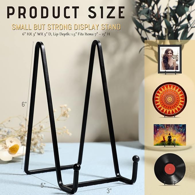 Mixweer Plate Stands for Display 18 Pack 6 Inch Plate Holder Display Stands Picture Frame Holder Metal Frame for Decorative Supplies, Book, Photo, Easel, Platter, Tabletop Art(Black)