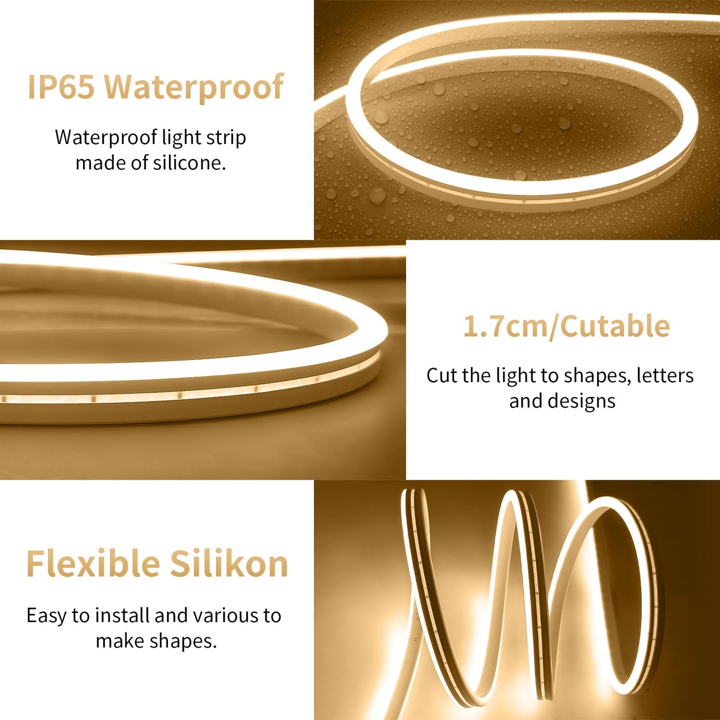 iNextStation USB LED Neon Strip Lights, Warm White, 6.6ft, Waterproof, Dimmable, Model 2812 30L/m