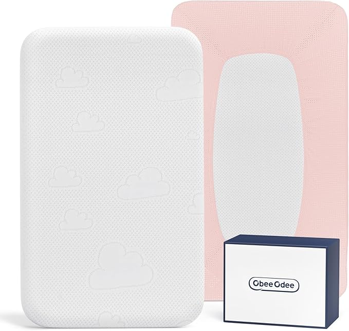35x20x1.5 Breathable Crib Mattress Protector, Gel Memory Foam Toddler Mattress, Portable Crib Mattress Cover with Sheet for Mini Cribs & Baby Bassinet (Pink)