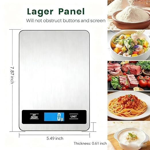 Digital Kitchen Scale 15kg/33lb, Stainless Steel Platform Food Scale with High Precision 1g/0.04oz, Gram Ounces Conversion, LCD Display, Easy Clean, Waterproof, for Cooking Baking Shipping (Silver)