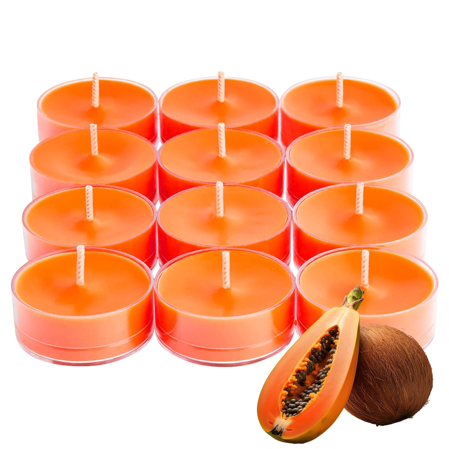 PartyLite Set of 12 Tea Lights Candles, Shredded Coconut & Papaya Scent, Aromatherapy Scented Candles Gift Set, Up to 4 to 6 Hou