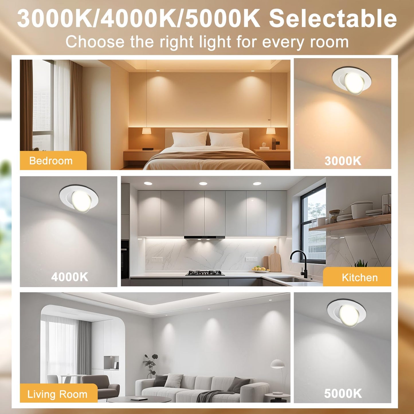 Lightdot 6 Pack 6 Inch Led Gimbal Recessed Lighting  360+90 Adjustable  3Cct Selectable & Dimmable (5%-100%)  1300Lm Ultra Bright Canless Downlight  Etl/Fcc Certified For Living Room/Kitchen-White
