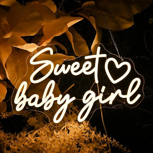 Britrio Sweet Baby Girl Neon Sign for Baby Shower Girl 1st Birthday Party Supplies Decoration Photo Backdrop Banner Gift L...