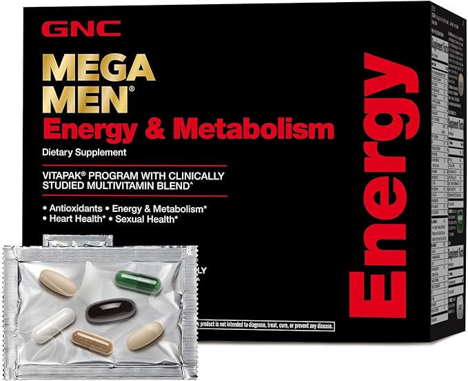 GNC Mega Men Energy and Metabolism Vitapak Program, Convenient, Complete Nutrition, 5 Products in 1 Packet, Calorie Burn, Thermogenic, 300mg Caffeine, 30 Daily Packs