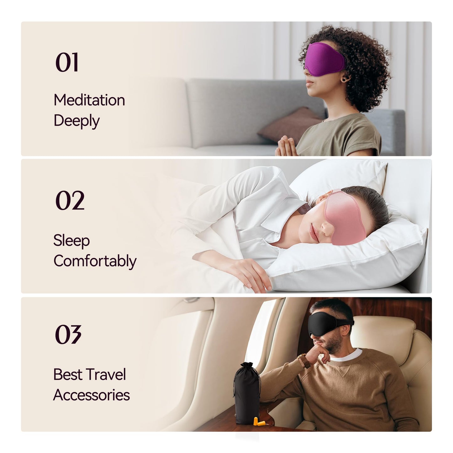 Sleep Masks for Women Men - Blackout Eye Cover for Lash Extension, 3D Contoured Sleep Mask for Side Sleeper, Soft Memory Foam, Sleep Masks for Travel, Airplane, Night(Cloud Black, Cloud Pink)