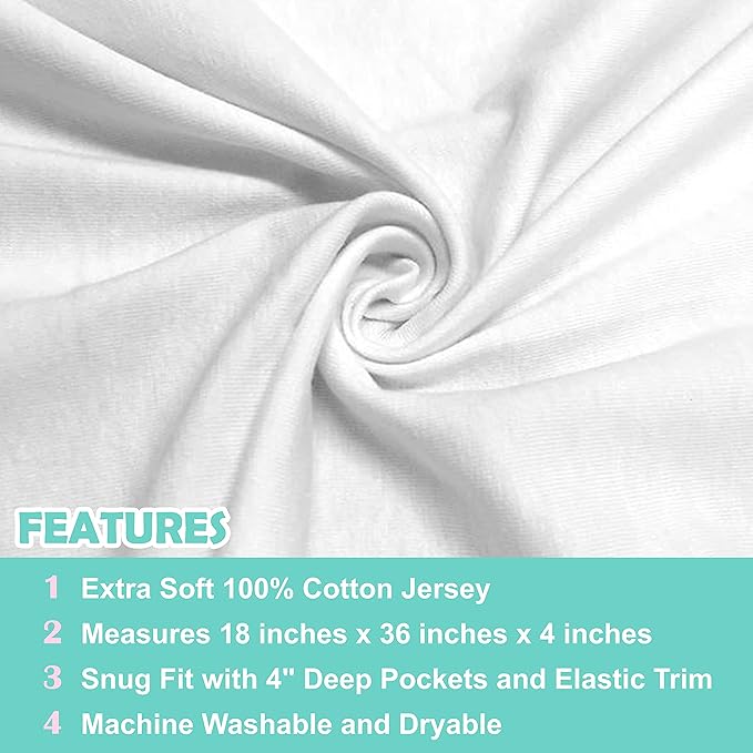 American Baby Company 100% Natural Cotton Fitted Cradle/Bassinet Sheet 36" x 18" - Soft, Breathable & Hypoallergenic Bed Sheet, White, Neutral for Boys & Girls