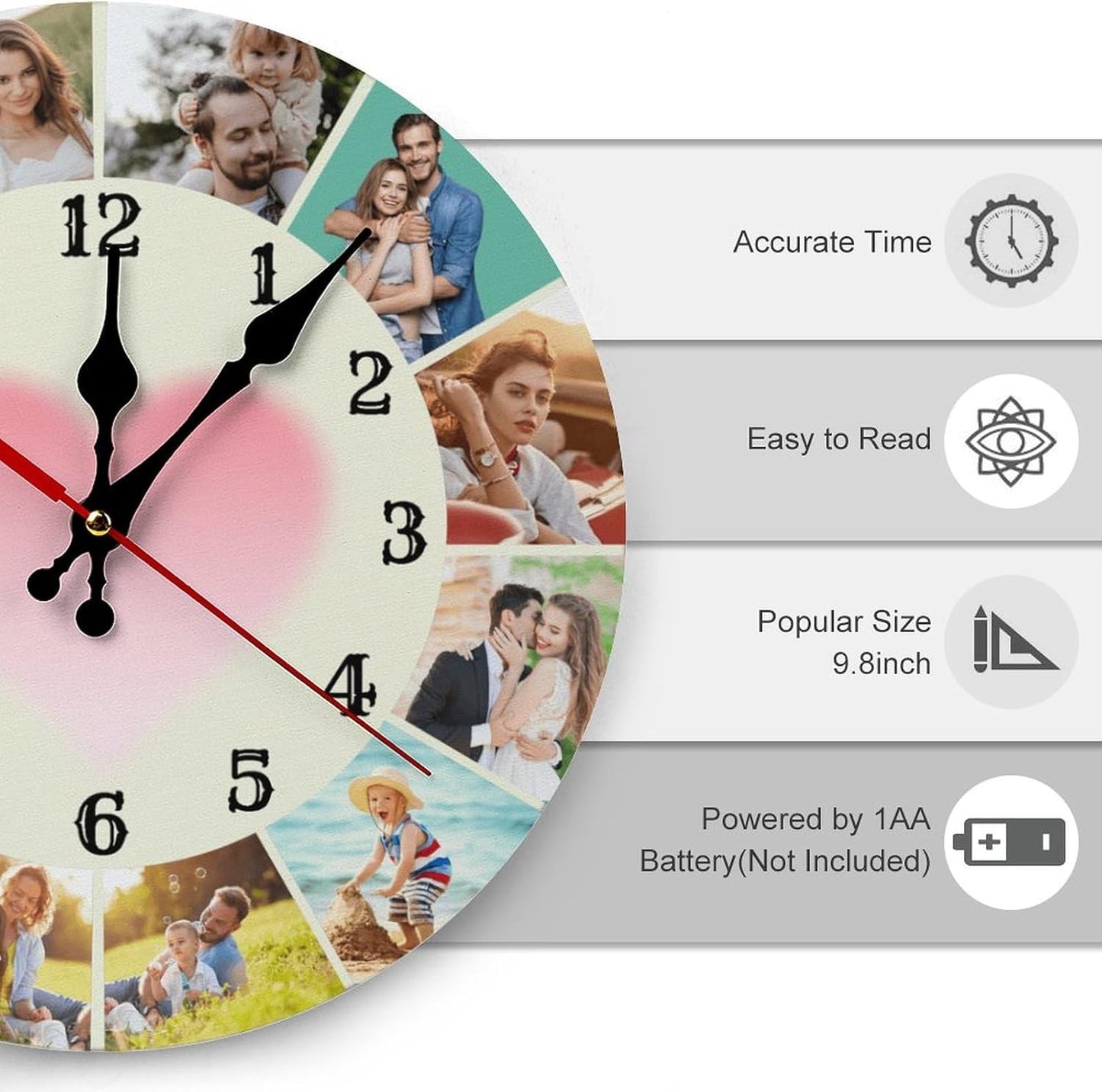 Custom Wall Clock,Personalized Wood Clock add Your Photo/Text,Customizable Silent Round Decoration for Kitchen Bathroom 13.4inch style7