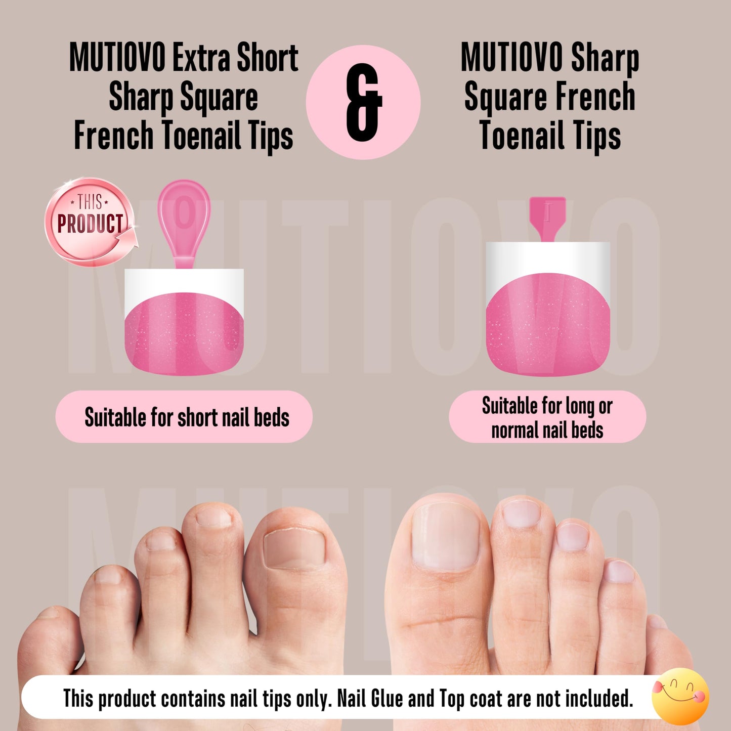 MUTIOVO Extra Short Toe Nail White French Tip ROSE PINK,Soft Gel False Toenail Extension Kit,Thick Sharp Square Press On,Need Bu