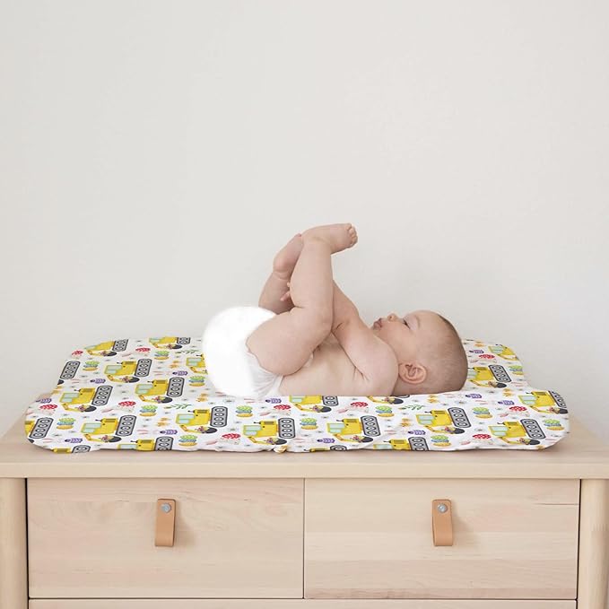 Easter Construction Trucks Changing Pad Cover Colorful Bunny Eggs Chicks Spring Floral Unisex Diaper Change Table Sheets for Boy Girl Soft Breathable Stretch Fitted Changing Pad Table Mats 32''x16''