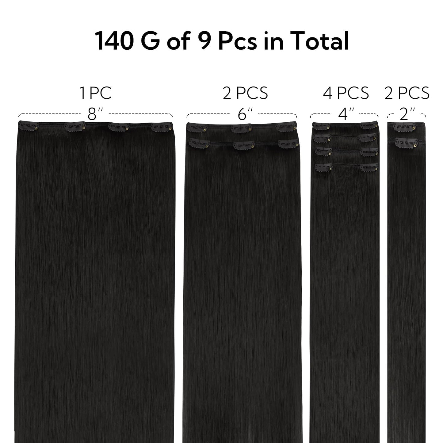 HOTBANANA Clip in Hair Extensions Real Human Hair, 150g 9pcs 20 inch Natural Black Straight Remy Clip in Extensions Full Head fo