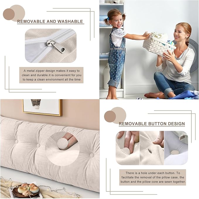 Large Triangular Headboard Pillows Long Backrest Positioning Support Bolster Cushion for Daybed Fluffy Quality Plush Body Wedge Pillow with Removable Cover(White-Queen-59x8x20in)