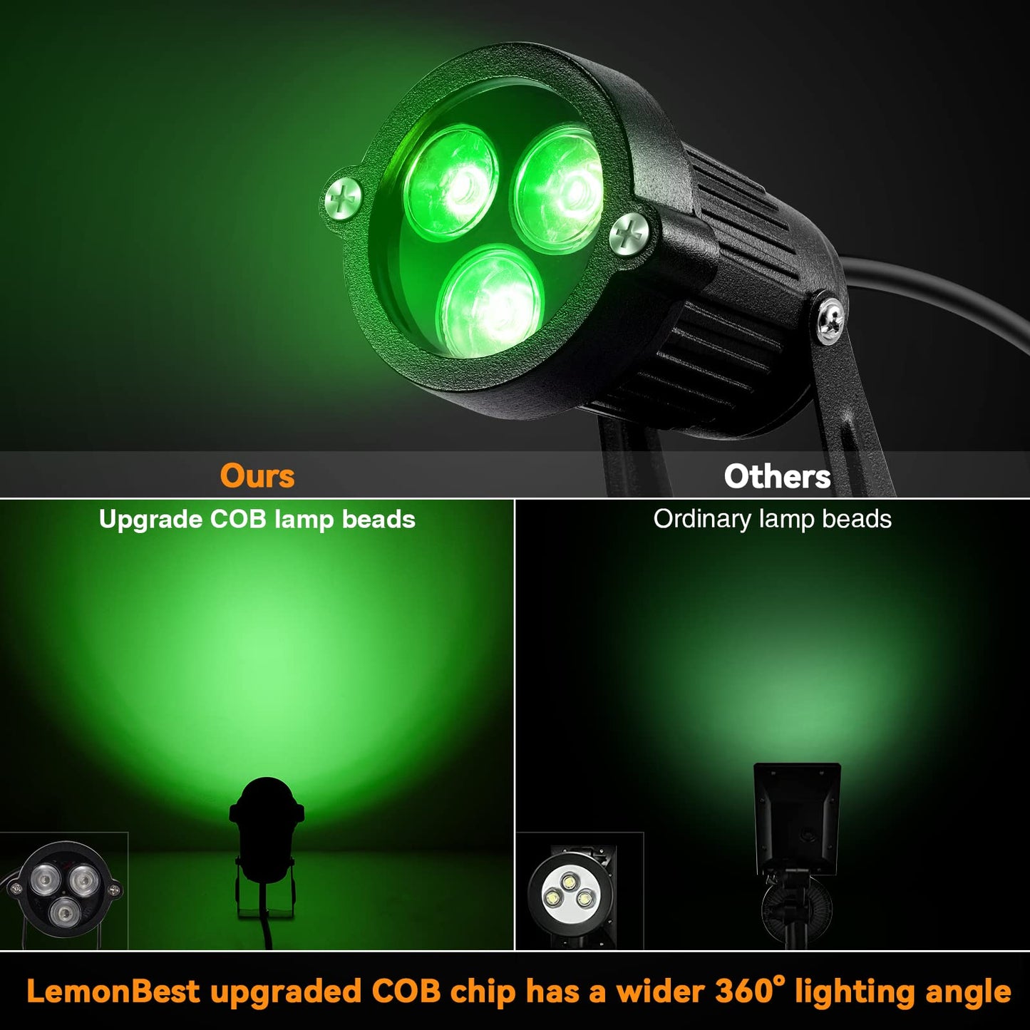 LemonBest LED Landscape Lamp 4-Pack, Green Light, Aluminum, Model LMT-L0446-04, Outdoor Water-Resistant Path Lighting